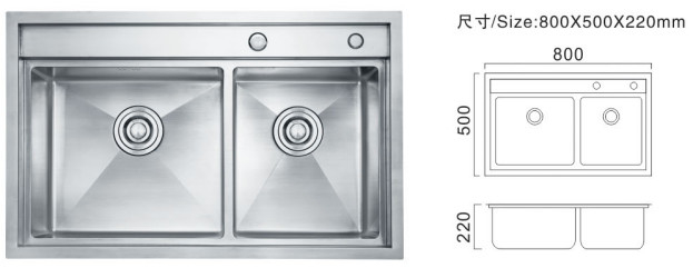 Zilveren kleur roestvrij commercieel wastafel Dubbele schalen Luxe keuken wastafel