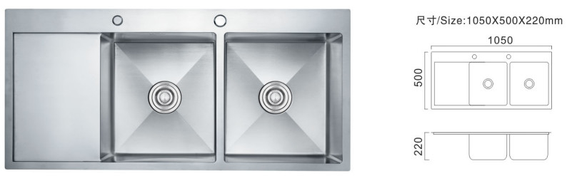 Roestvrij staal 304 plaat keuken wastafel op maat grootte dubbele afvoer wastafel prachtige stijl