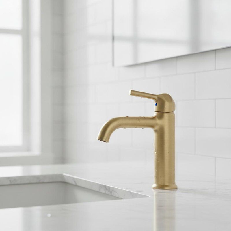 Koudwater messing wastafelkraan geborsteld messing afwerking kwartslag keramische cartridge enkele aansluiting ontwerp